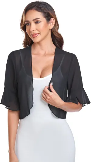 Shrugs for Women Chiffon Bolero Shrug Short Sleeve Open Front Summer Cropped Cardigan for Dresses