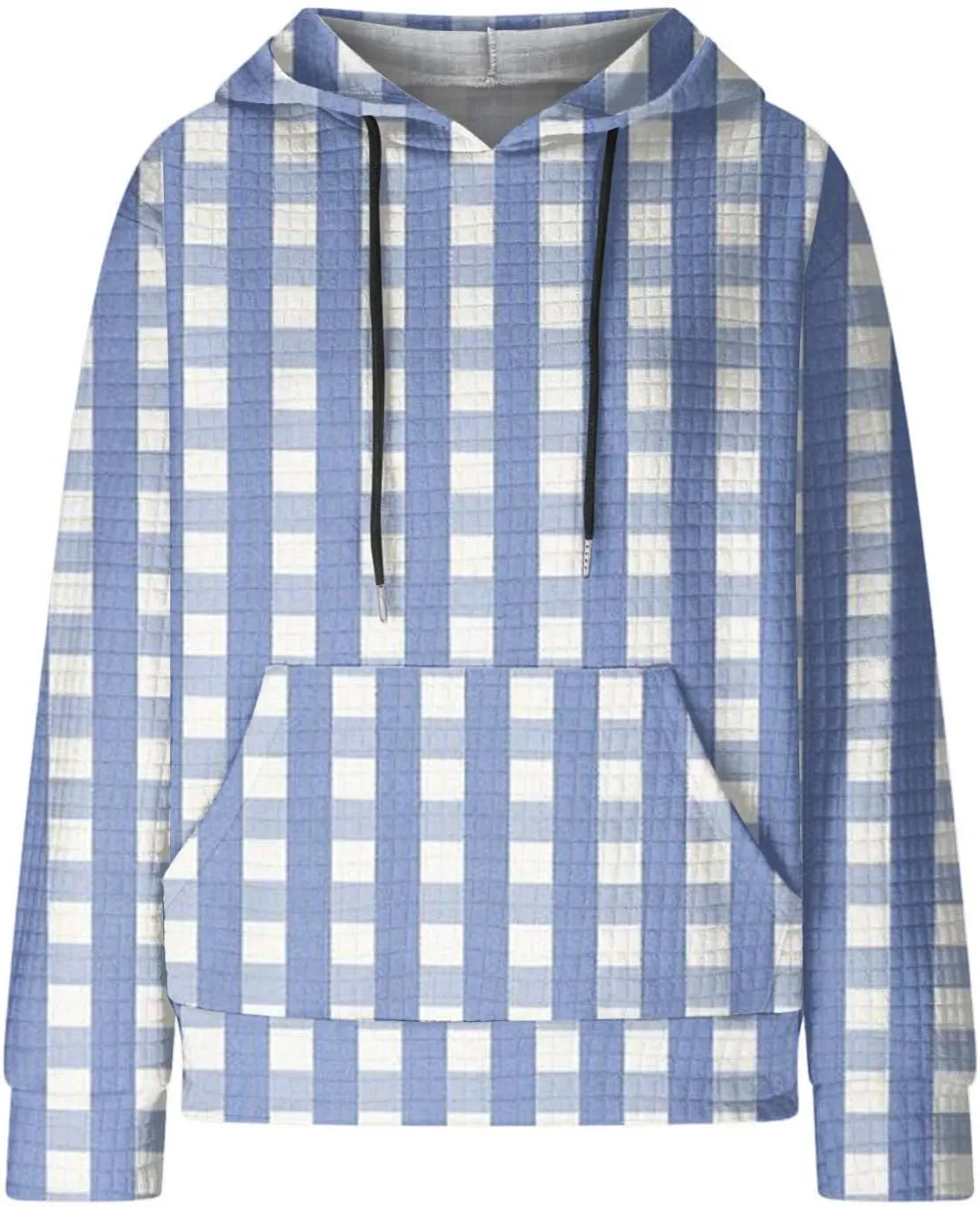 SMIDOW Pliad Waffle Knit Hoodies For Women Fall Fashion 2023 Oversized Drawstring Pullovers Casual Gingham Hooded Sweatshirts