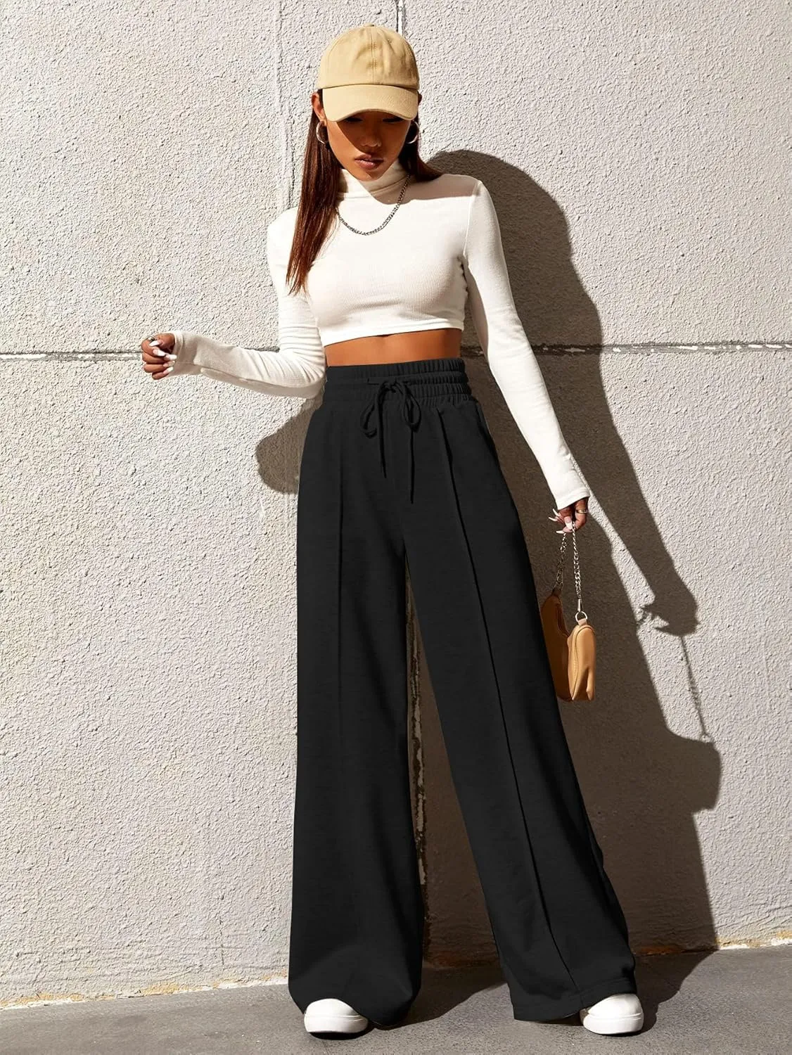SOFIA'S CHOICE Women's High Waist Drawstring Sweatpants with Pockets Loose Straight Leg Lounge Pant