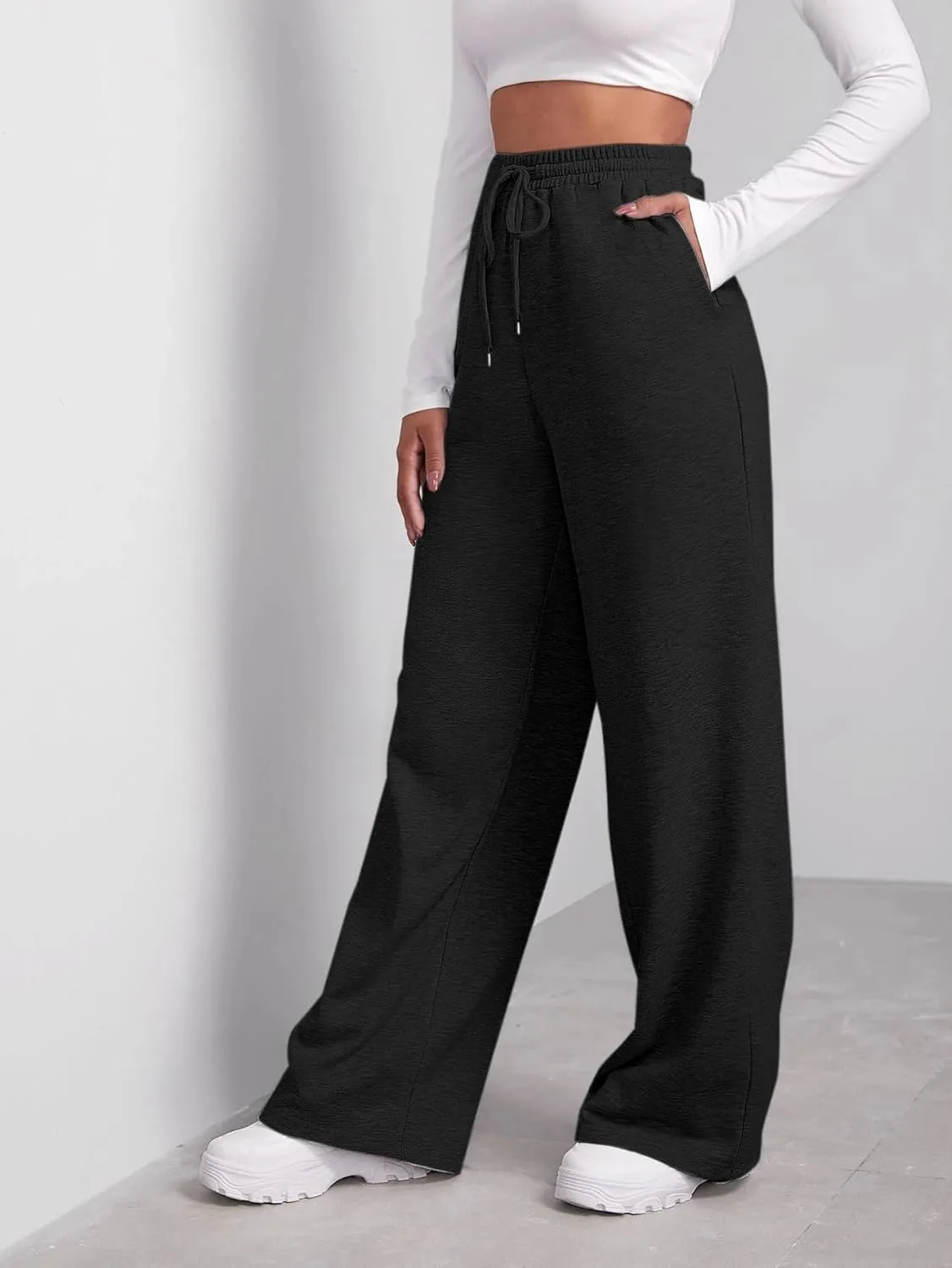 SOFIA'S CHOICE Women's High Waist Drawstring Sweatpants with Pockets Loose Straight Leg Lounge Pant