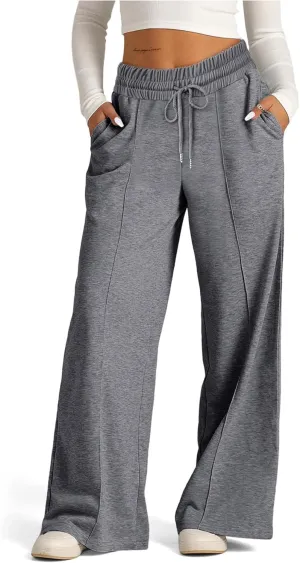 SOFIA'S CHOICE Women's High Waist Drawstring Sweatpants with Pockets Loose Straight Leg Lounge Pant