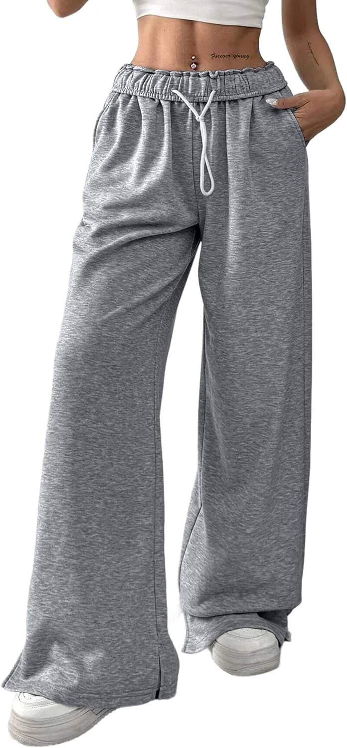 SOFIA'S CHOICE Women's Low Waisted Drawstring Sweatpants Color Block Long Pants with Pockets