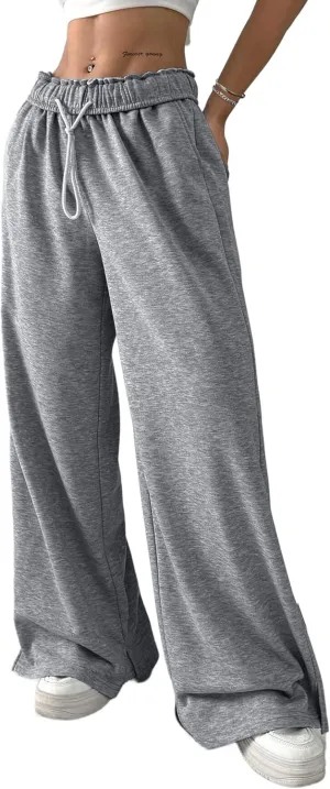 SOFIA'S CHOICE Women's Low Waisted Drawstring Sweatpants Color Block Long Pants with Pockets