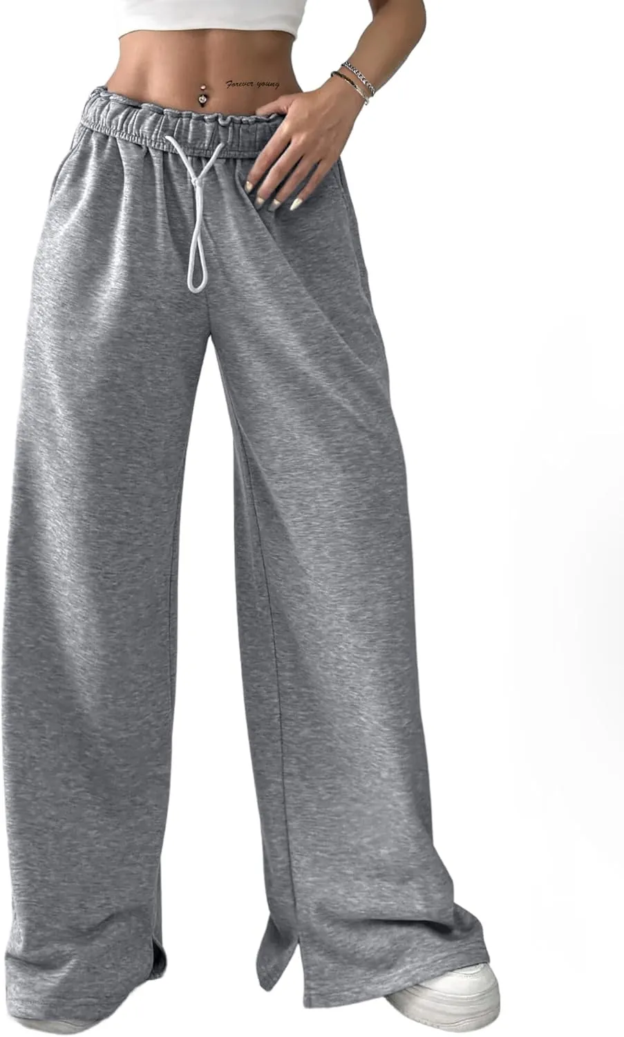 SOFIA'S CHOICE Women's Low Waisted Drawstring Sweatpants Color Block Long Pants with Pockets