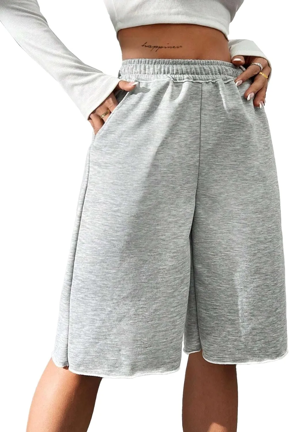 SOFIA'S CHOICE Women's Wide Leg Sweat Shorts Jogger Athletic Bermuda Short Pants with Pockets