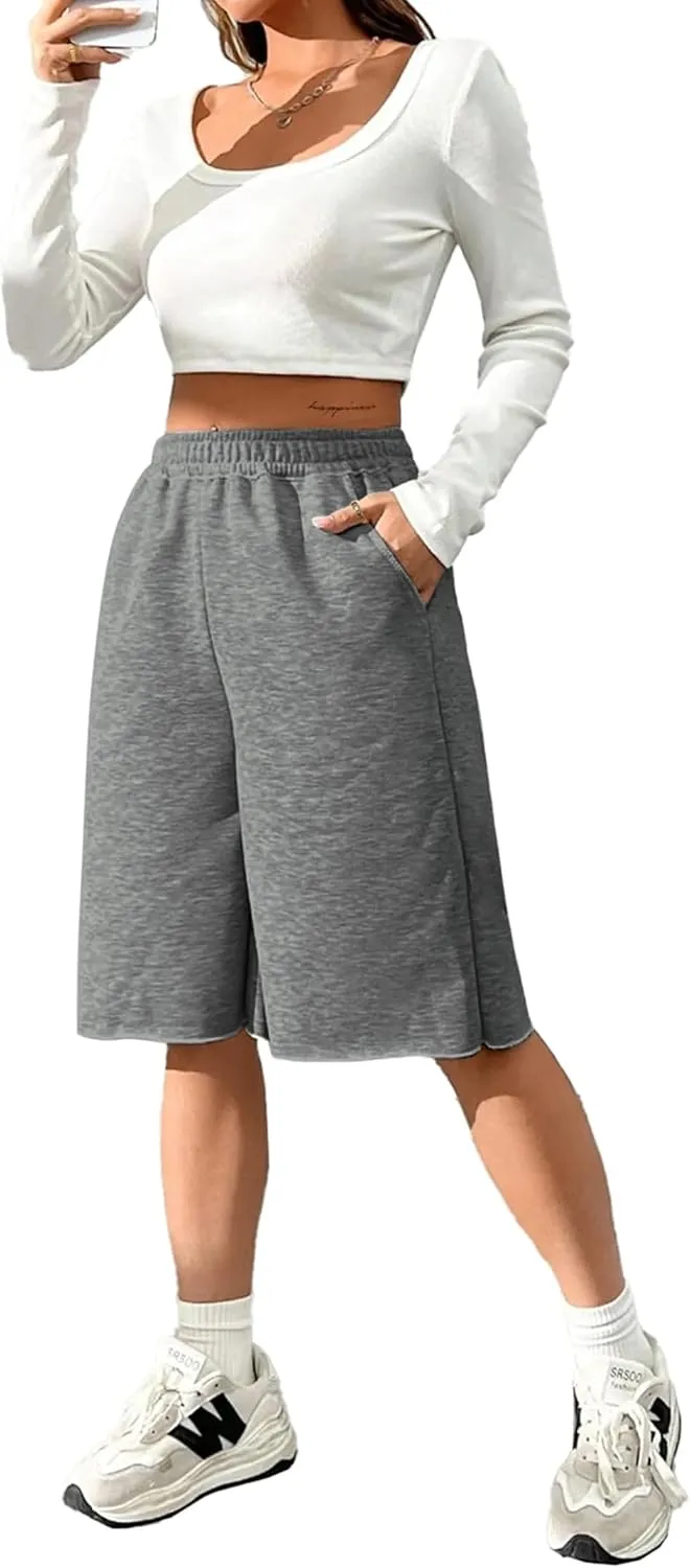 SOFIA'S CHOICE Women's Wide Leg Sweat Shorts Jogger Athletic Bermuda Short Pants with Pockets