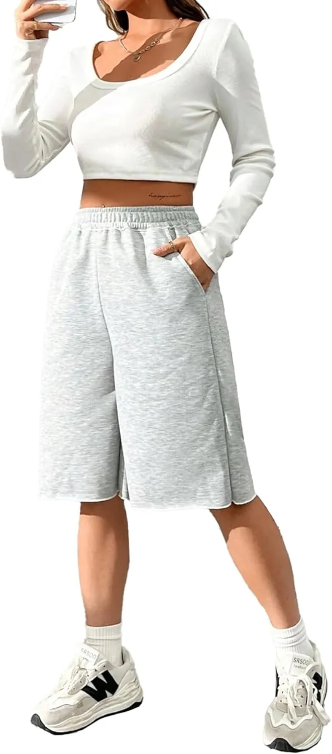 SOFIA'S CHOICE Women's Wide Leg Sweat Shorts Jogger Athletic Bermuda Short Pants with Pockets