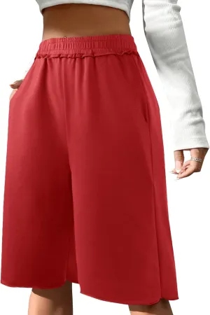 SOFIA'S CHOICE Women's Wide Leg Sweat Shorts Jogger Athletic Bermuda Short Pants with Pockets