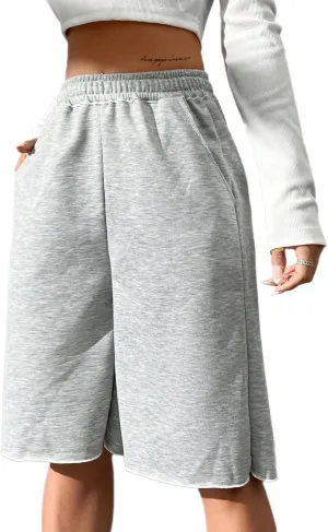 SOFIA'S CHOICE Women's Wide Leg Sweat Shorts Jogger Athletic Bermuda Short Pants with Pockets