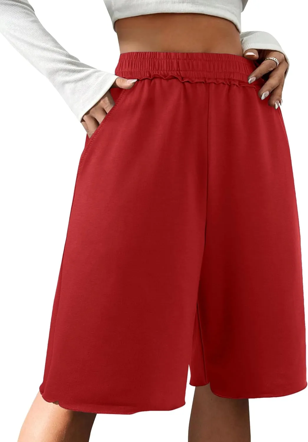 SOFIA'S CHOICE Women's Wide Leg Sweat Shorts Jogger Athletic Bermuda Short Pants with Pockets
