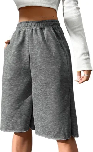 SOFIA'S CHOICE Women's Wide Leg Sweat Shorts Jogger Athletic Bermuda Short Pants with Pockets