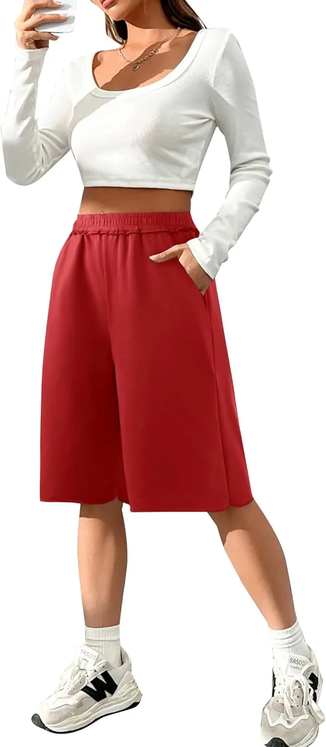 SOFIA'S CHOICE Women's Wide Leg Sweat Shorts Jogger Athletic Bermuda Short Pants with Pockets
