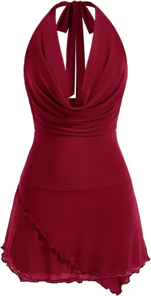 SOLY HUX Women's Halter Cowl Neck Bodycon Mini Dress Mesh Sleeveless Sexy Party Dresses
