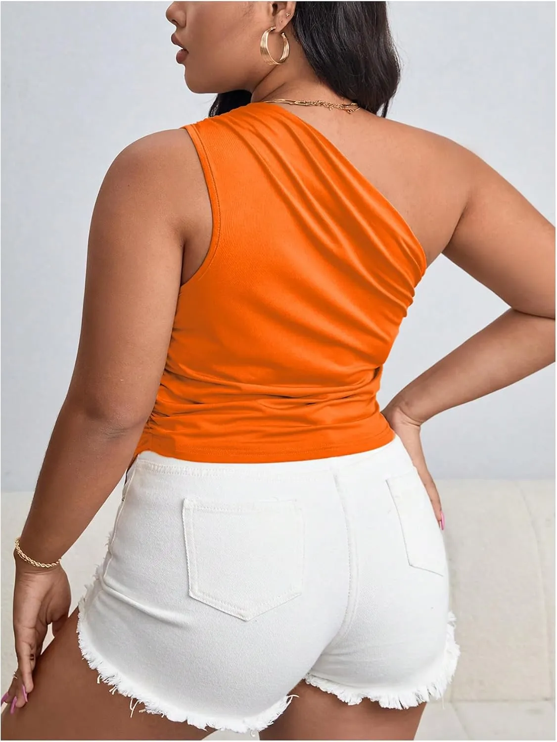 SOLY HUX Women's Plus Size One Shoulder Tank Top Sleeveless Asymmetrical Shirt Tops