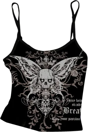 SOLY HUX Women's Y2k Gothic Cami Crop Top Skull Graphic Spaghetti Strap Camisole Tops