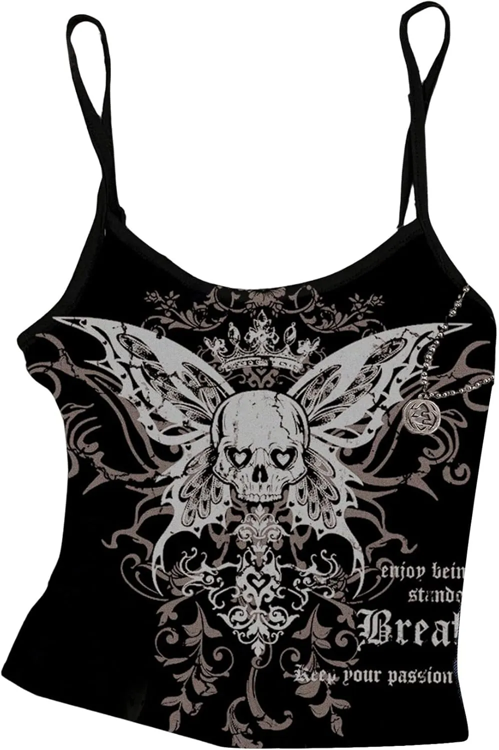 SOLY HUX Women's Y2k Gothic Cami Crop Top Skull Graphic Spaghetti Strap Camisole Tops