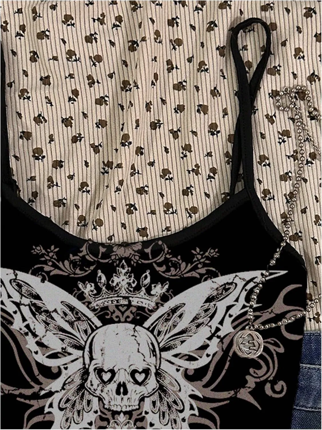 SOLY HUX Women's Y2k Gothic Cami Crop Top Skull Graphic Spaghetti Strap Camisole Tops