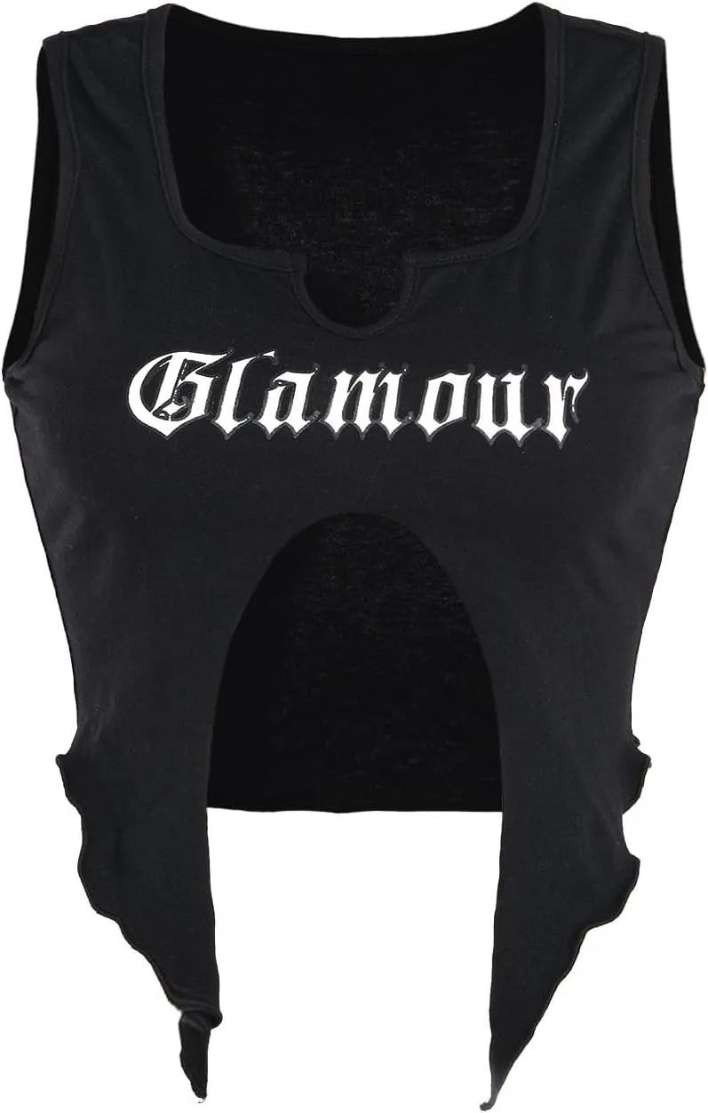 SOLY HUX Women's Y2K Sexy Tank Top Strapless Sleeveless Graphic Split Crop Tops Vest