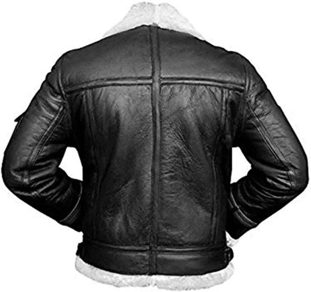 SpazeUp Mens Sheepskin Leather Jacket - Faux Shearling Brown Real Leather Bomber Jackets for Men