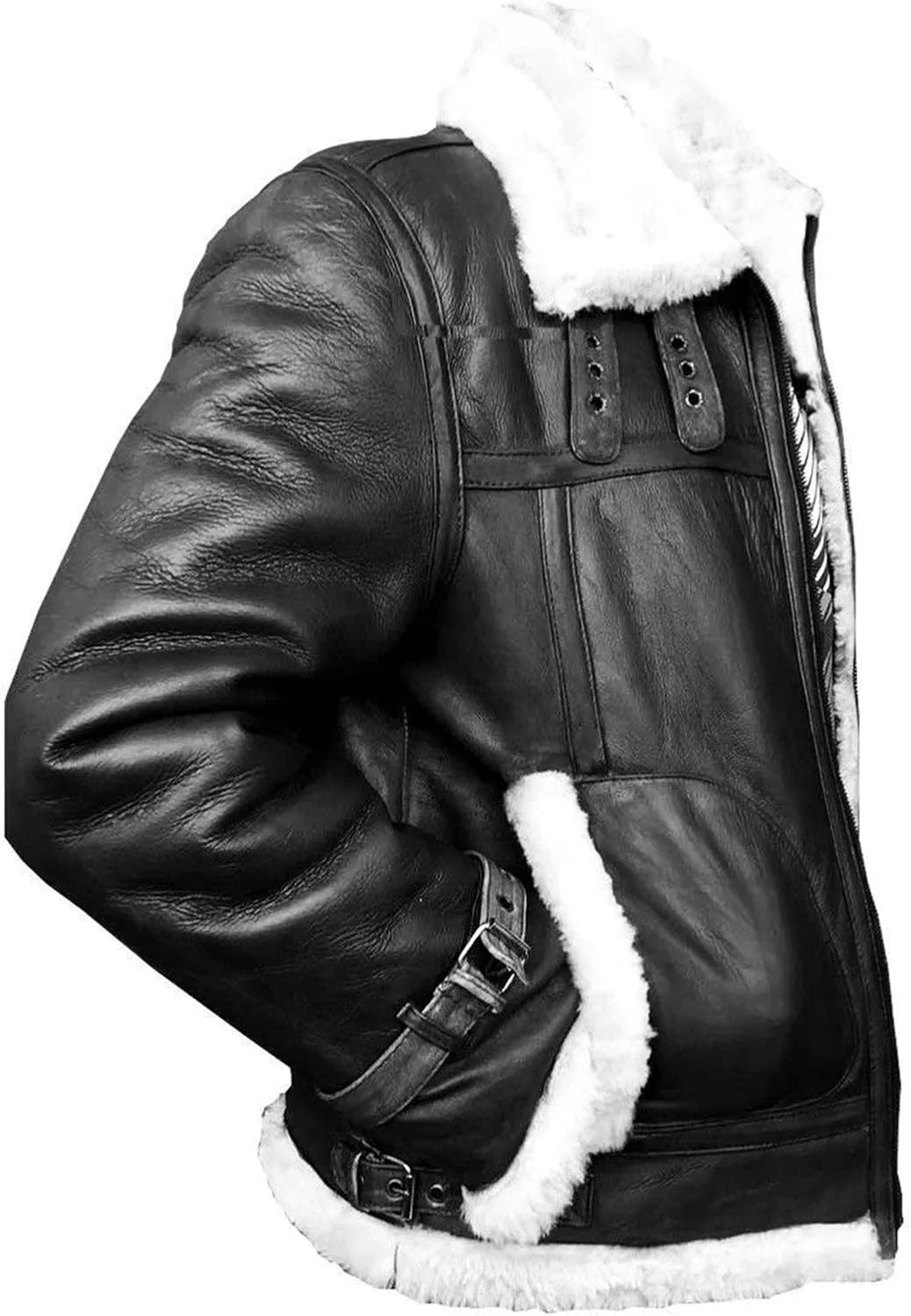 SpazeUp Mens Sheepskin Leather Jacket - Faux Shearling Brown Real Leather Bomber Jackets for Men
