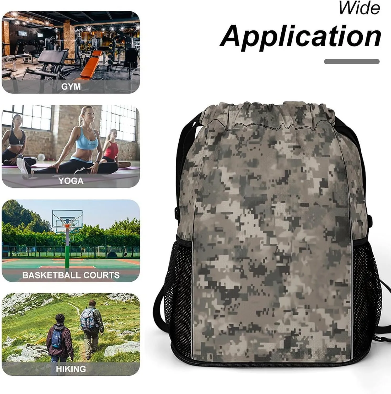 Sport Drawstring Backpack Beach Bag Army Digital Camouflage Drawstring Bag Suitable for Fitness And Swimming