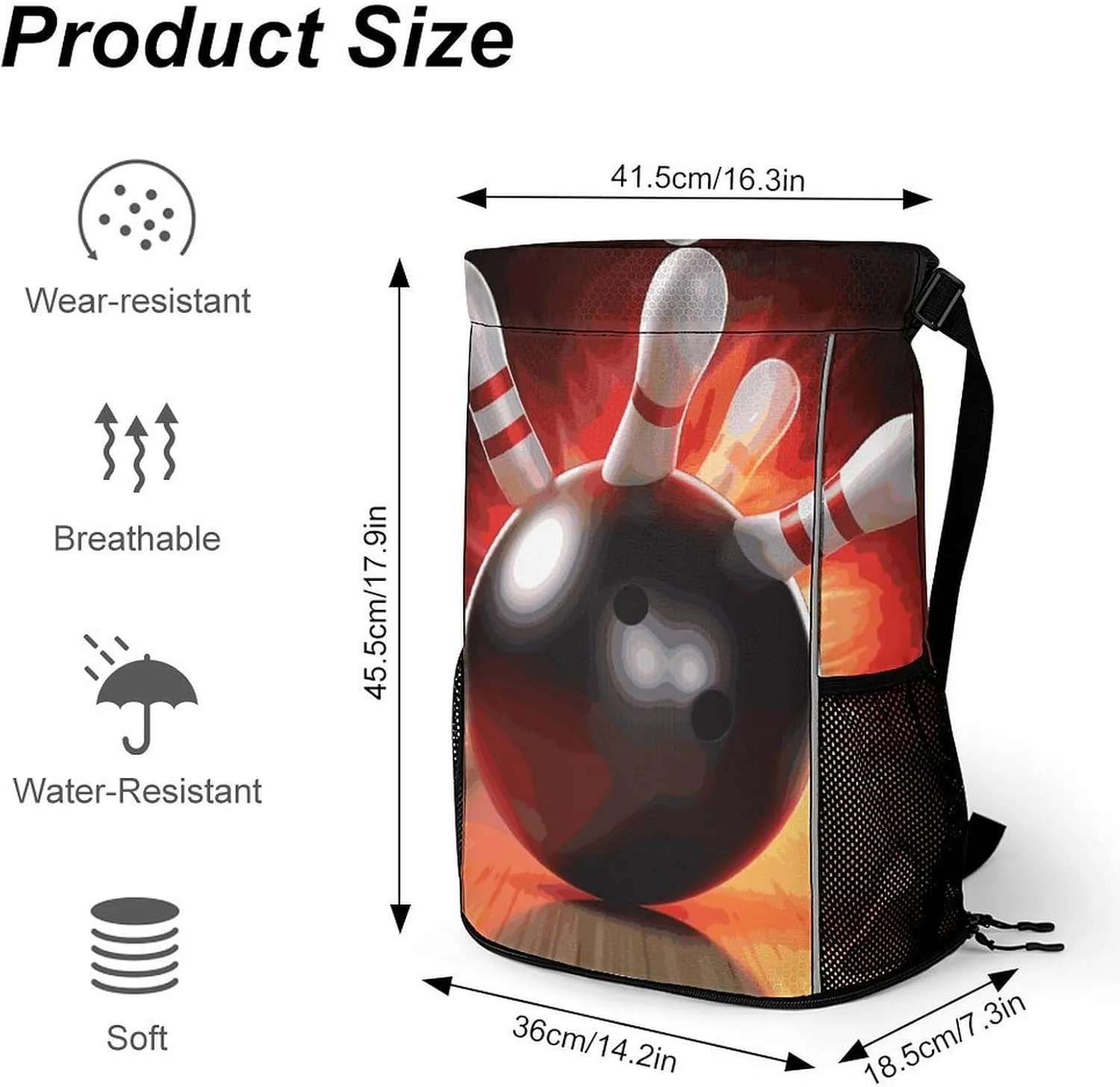 Sport Drawstring Backpack Beach Bag Bowling Ball Drawstring Bag Suitable for Fitness And Swimming