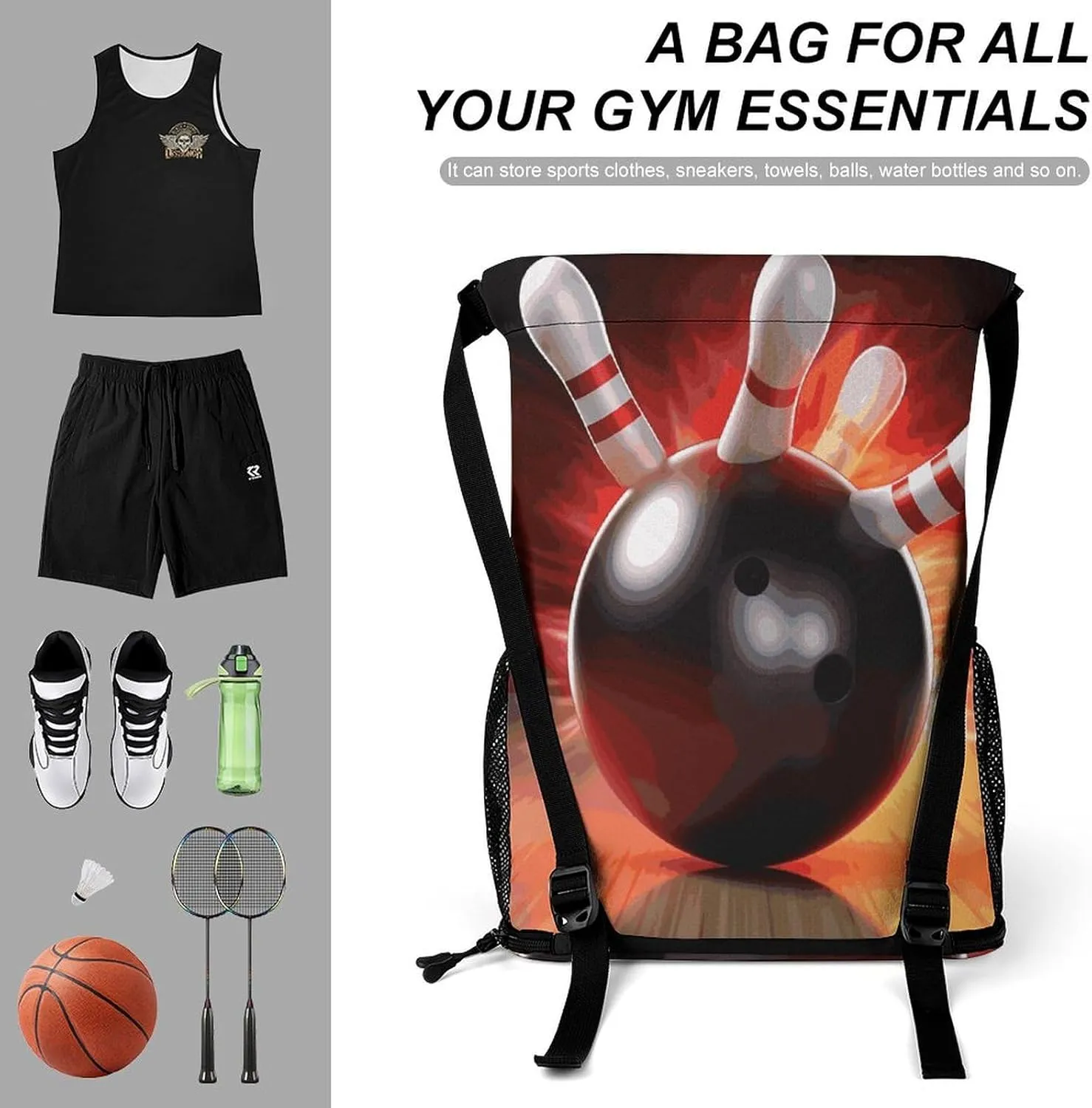 Sport Drawstring Backpack Beach Bag Bowling Ball Drawstring Bag Suitable for Fitness And Swimming
