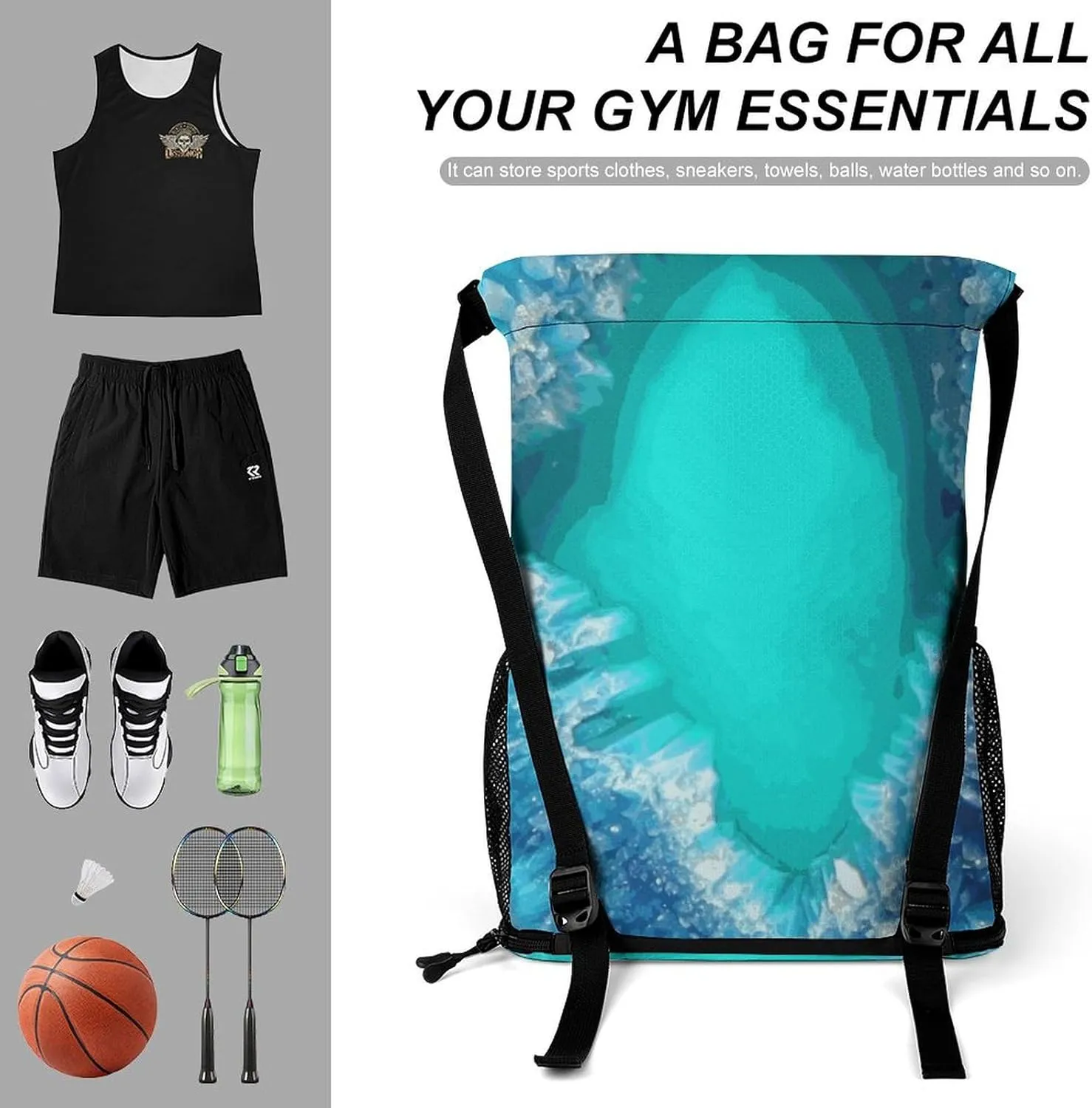 Sport Drawstring Backpack Beach Bag Bright Aqua Blue Turquoise Drawstring Bag Suitable for Fitness And Swimming