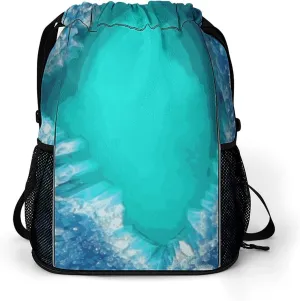 Sport Drawstring Backpack Beach Bag Bright Aqua Blue Turquoise Drawstring Bag Suitable for Fitness And Swimming