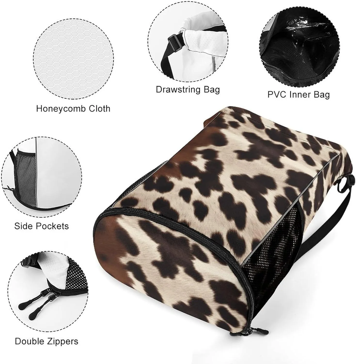 Sport Drawstring Backpack Beach Bag Brown Cowhide Drawstring Bag Suitable for Fitness And Swimming