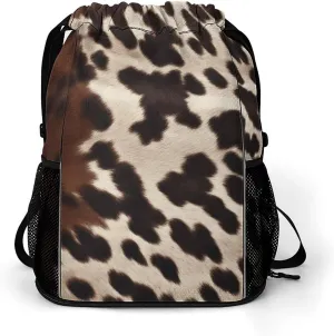 Sport Drawstring Backpack Beach Bag Brown Cowhide Drawstring Bag Suitable for Fitness And Swimming