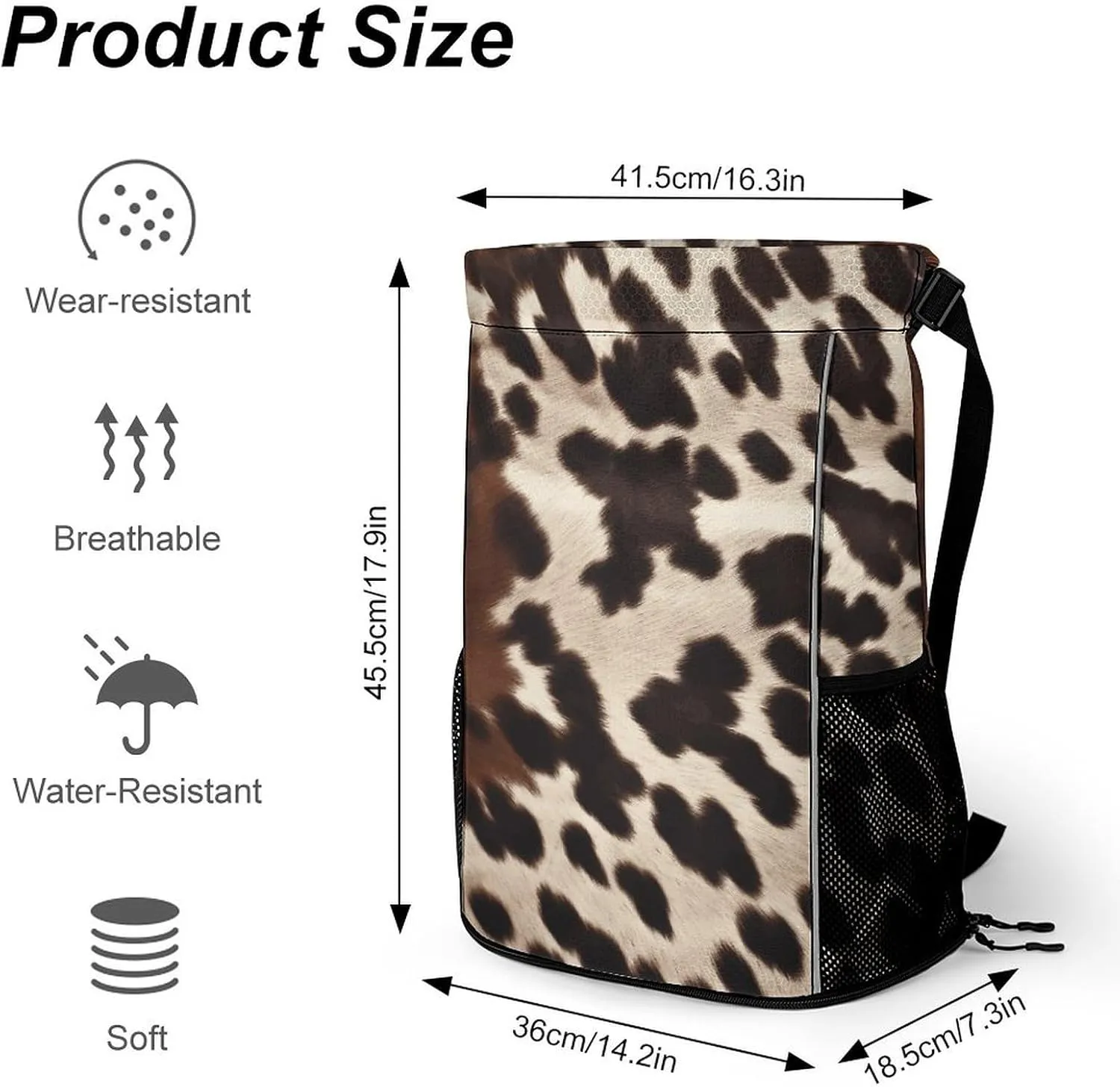 Sport Drawstring Backpack Beach Bag Brown Cowhide Drawstring Bag Suitable for Fitness And Swimming