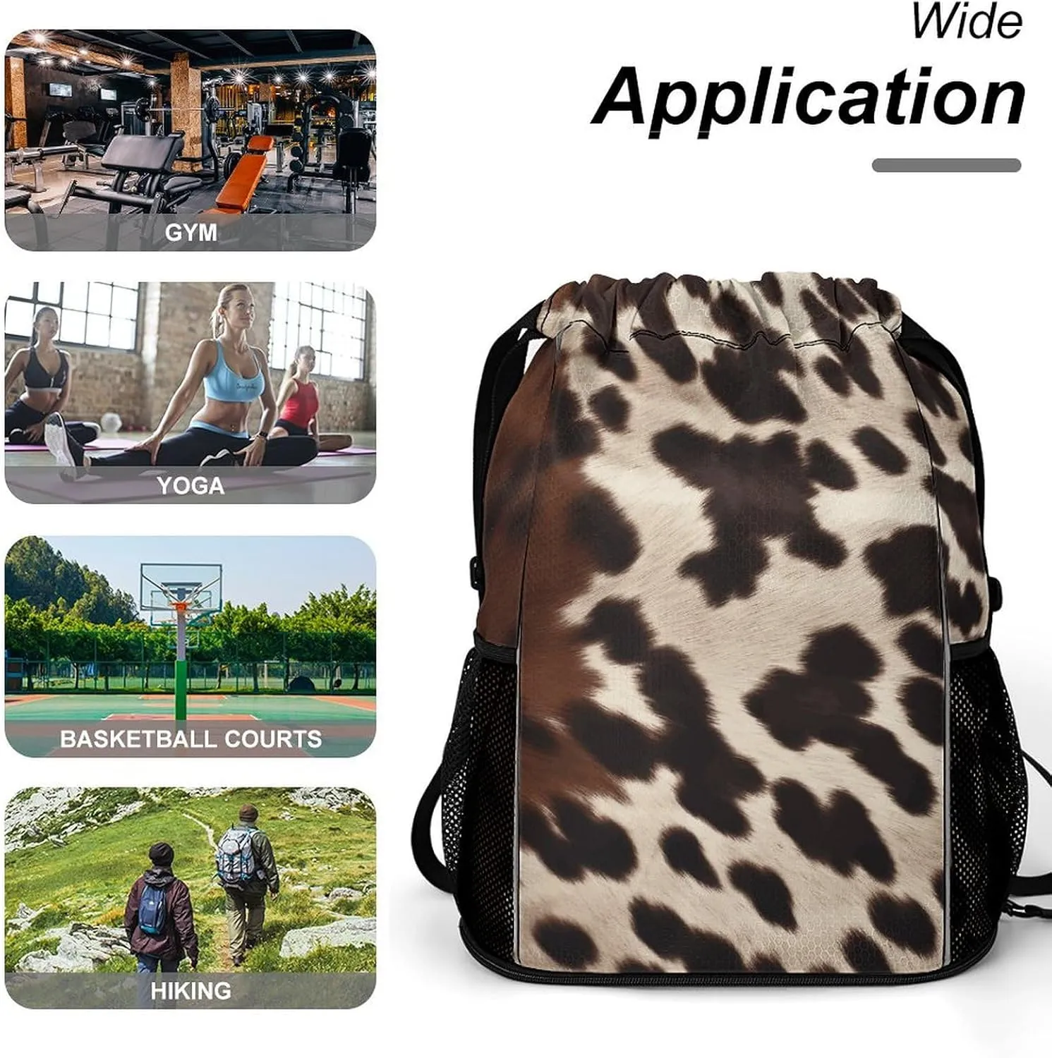 Sport Drawstring Backpack Beach Bag Brown Cowhide Drawstring Bag Suitable for Fitness And Swimming