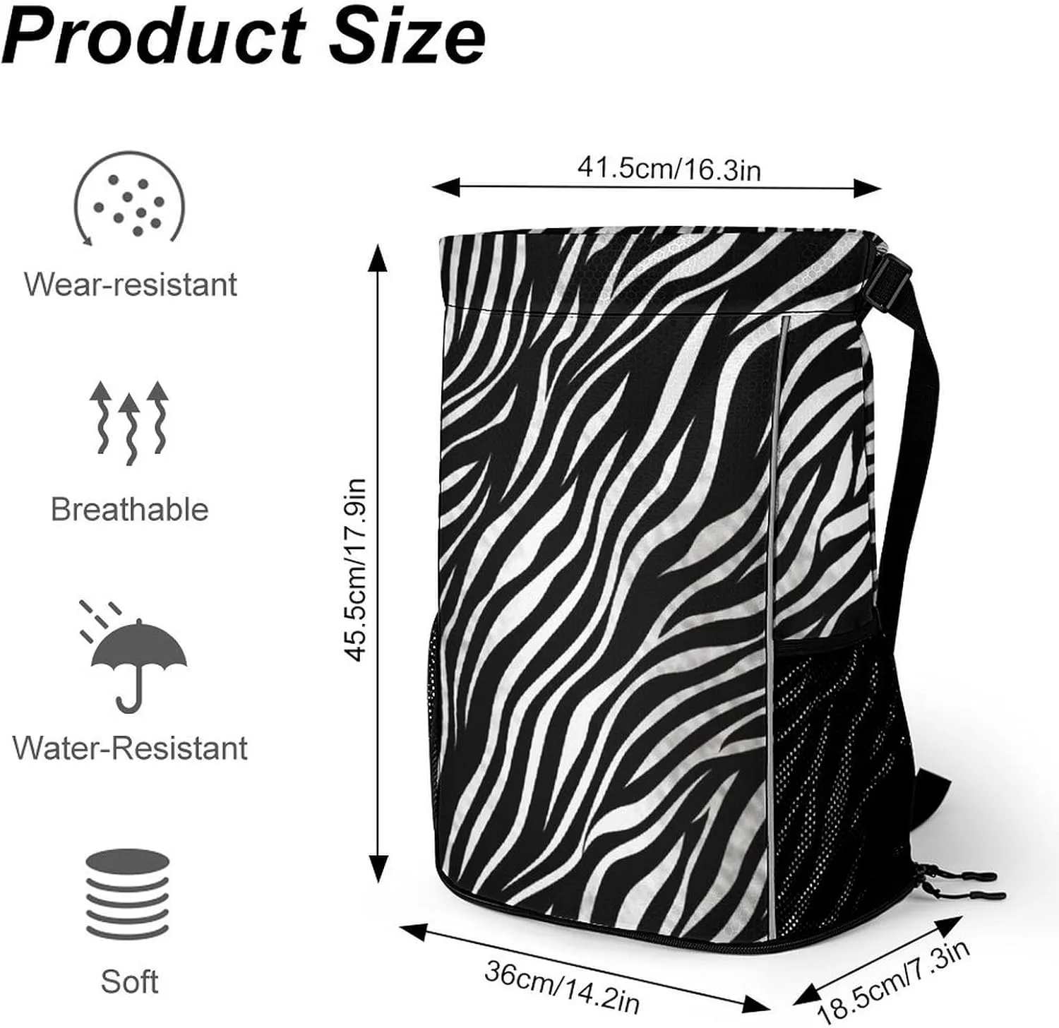 Sport Drawstring Backpack Beach Bag Zebra Print Drawstring Bag Suitable for Fitness And Swimming