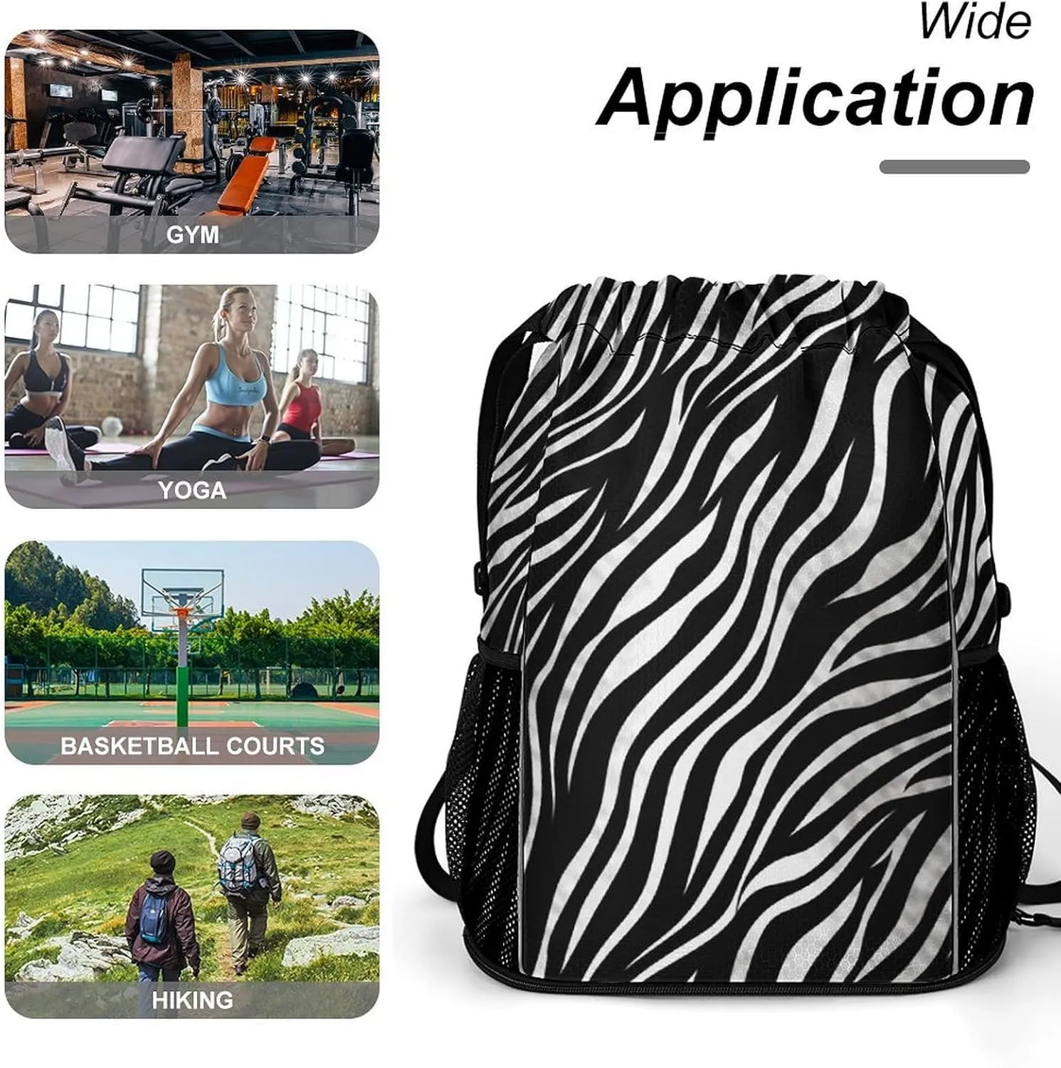 Sport Drawstring Backpack Beach Bag Zebra Print Drawstring Bag Suitable for Fitness And Swimming