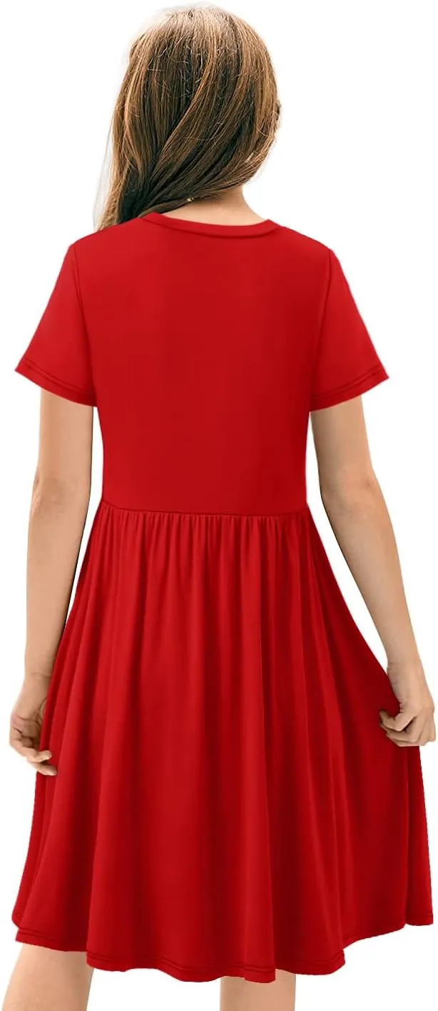 storeofbaby Girls Short Sleeve Dress Casual A Line Twirly Skater Dresses 4-13 Years