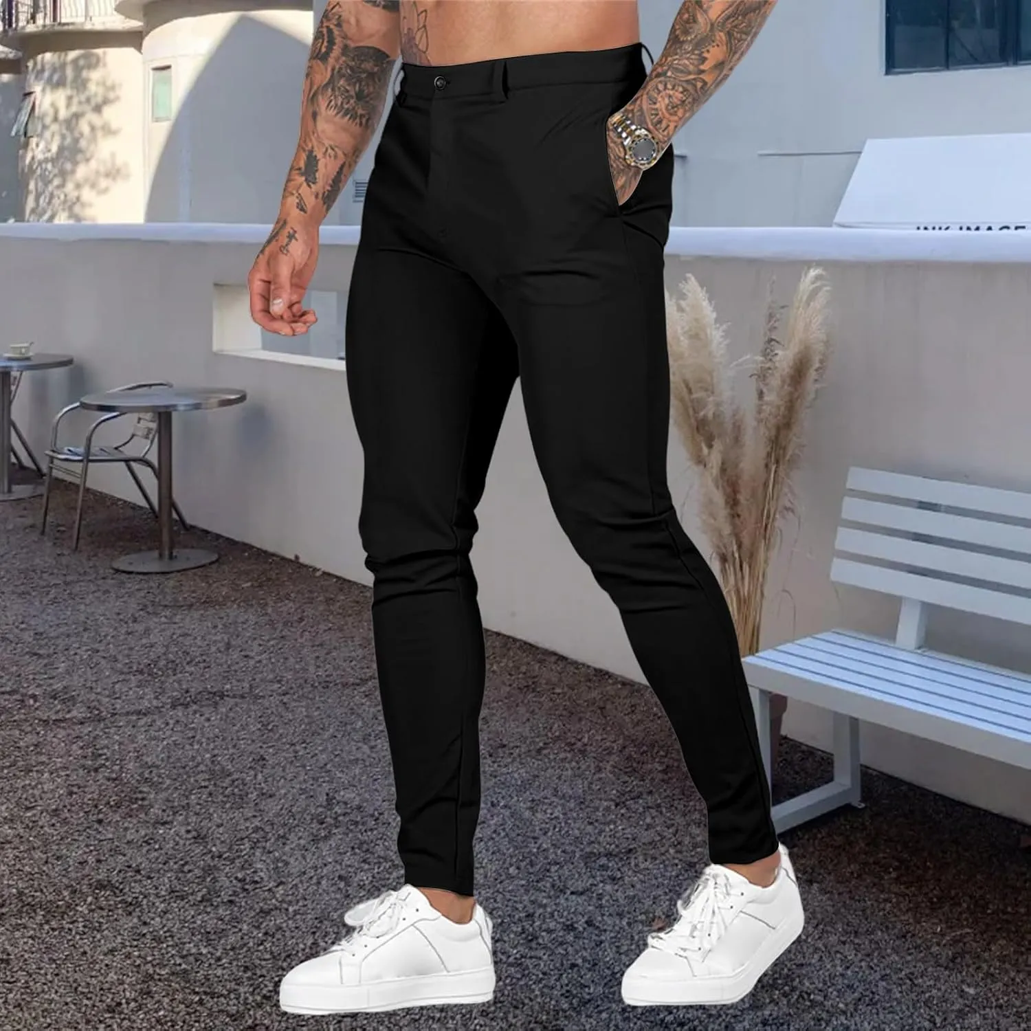 Stretch Dress Pants for Men Slim Fit Fashion Flat Front Slacks Casual 2025 Summer Outdoors Sports Tapered Pants
