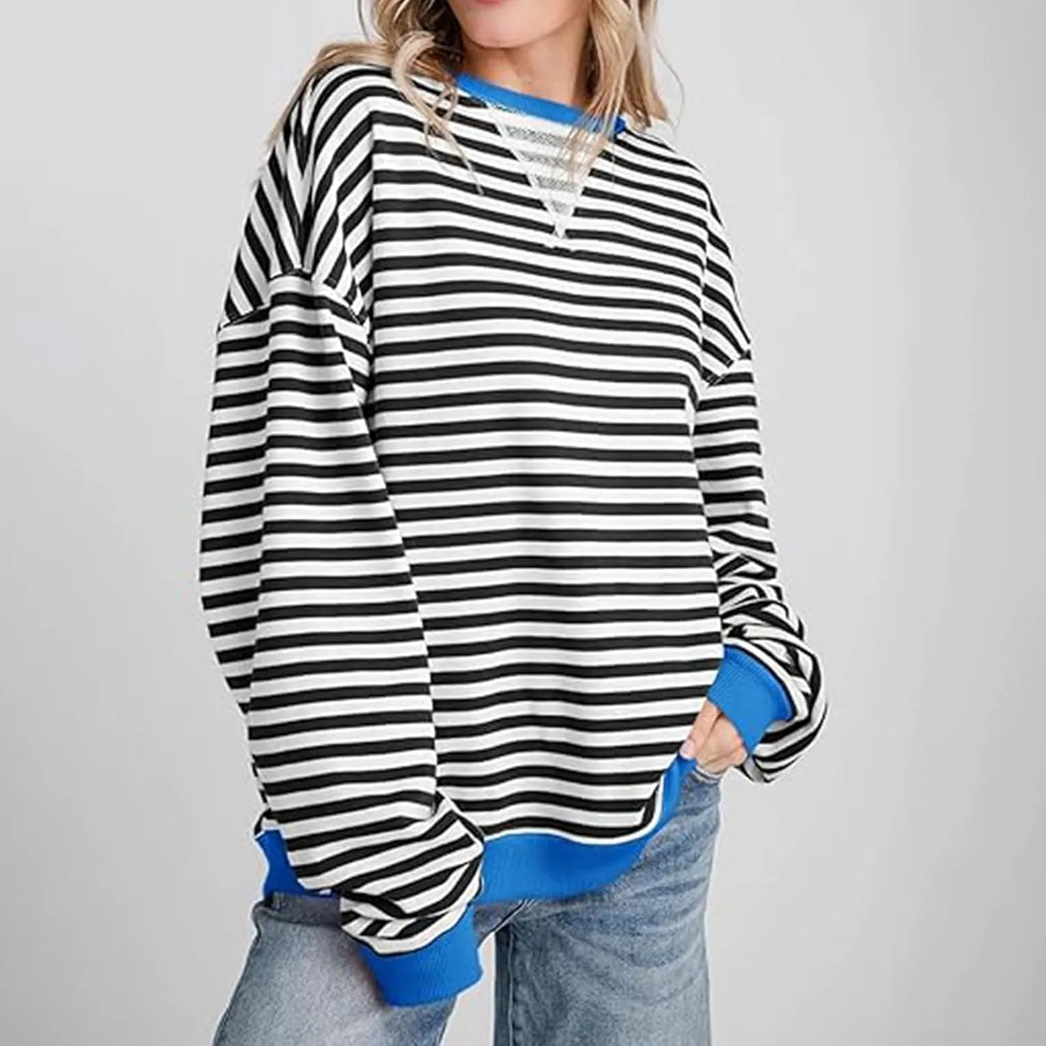 Striped Sweatshirt For Women 2024 Cute Fall Fashion Oversized Long Sleeve Crewneck Pullover Tops Teens y2k Outfits