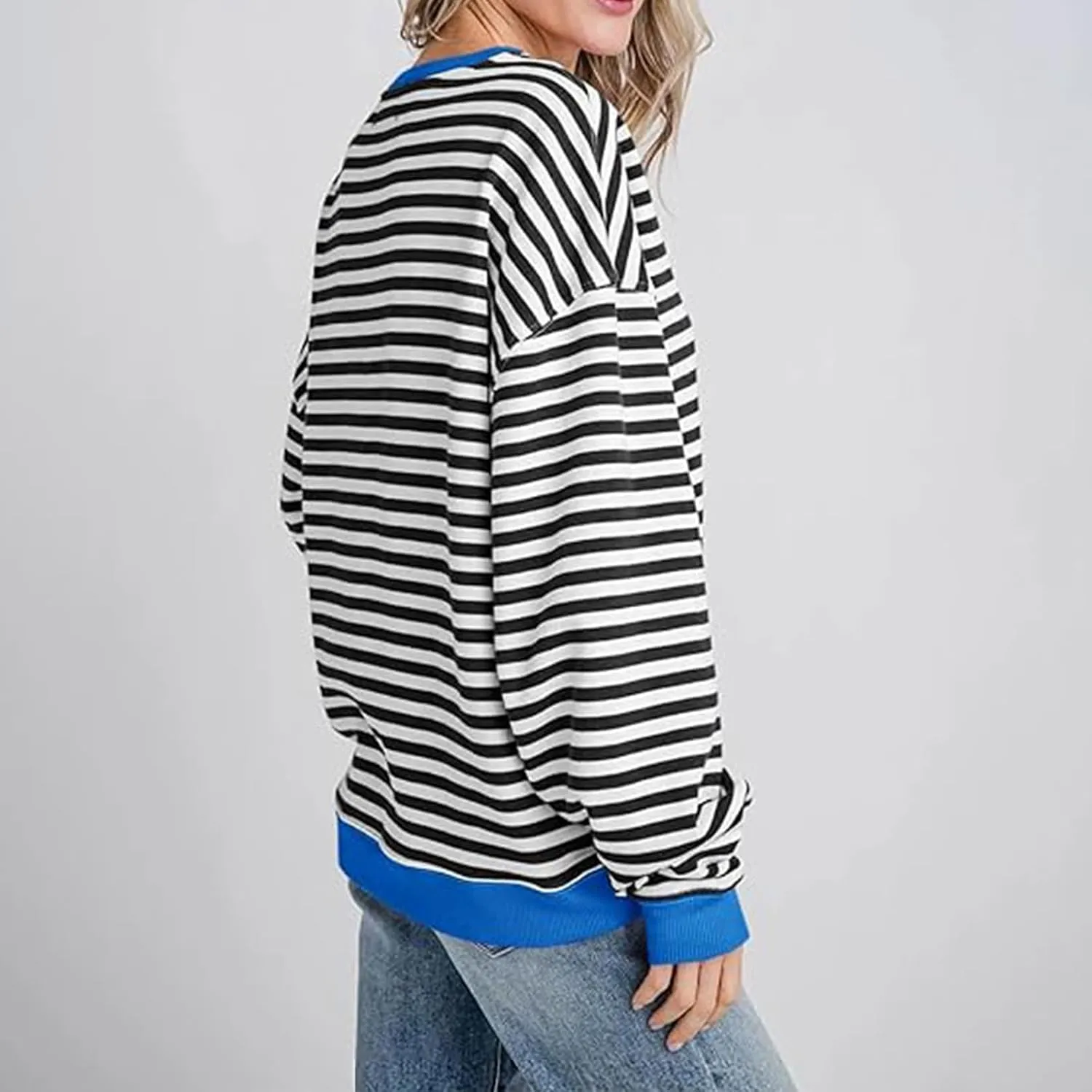 Striped Sweatshirt For Women 2024 Cute Fall Fashion Oversized Long Sleeve Crewneck Pullover Tops Teens y2k Outfits