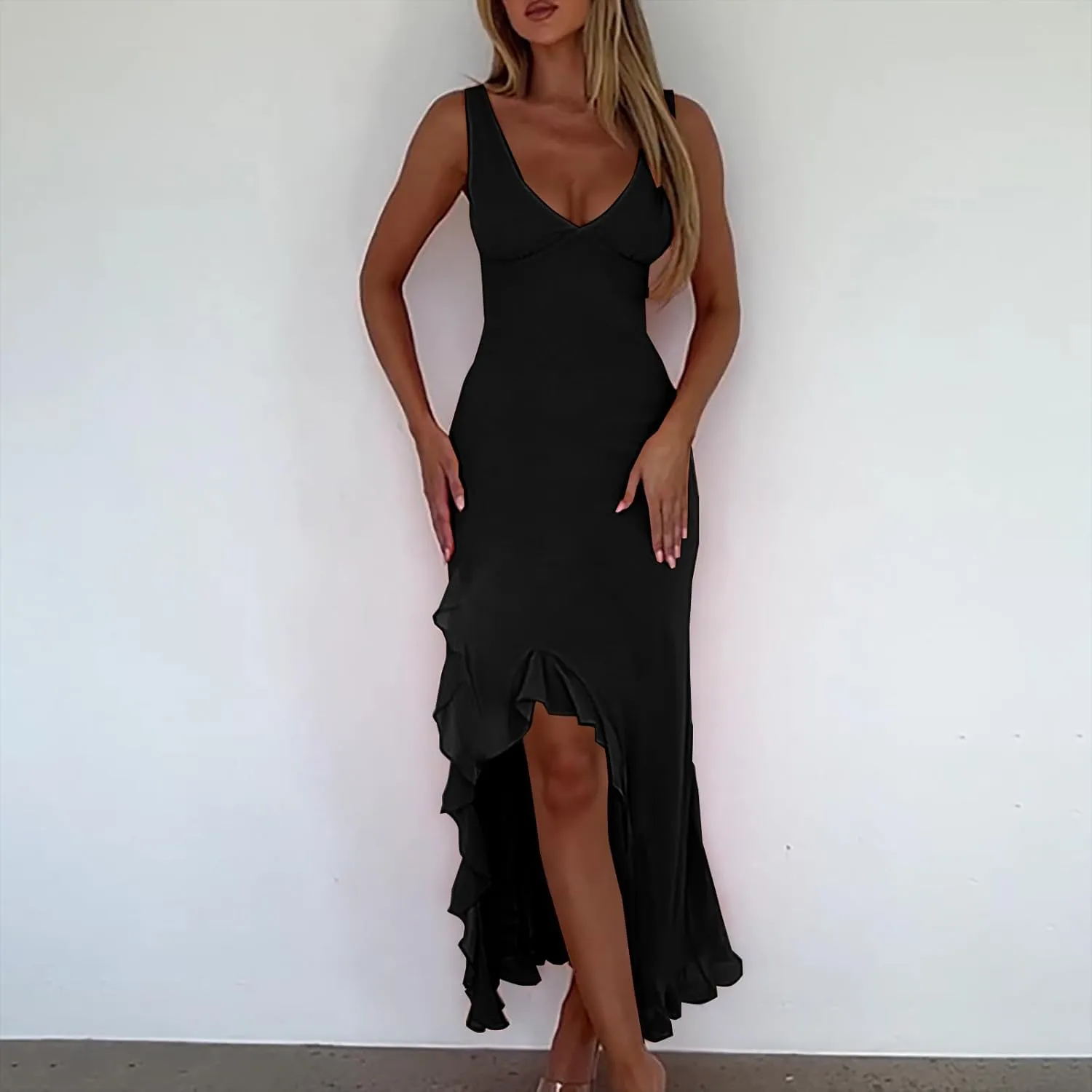 Summer Dresses for Women 2025 Deep V Neck Sleeveless Sundress Fashion Split Flowy Fitted Club Evening Party Dress