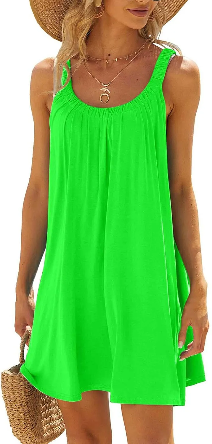 Sun Dresses Women Sleeveless Crewneck Mini Dress Ruffle Summer Beach Coverup Sundress Casual Hawaiian Outfits