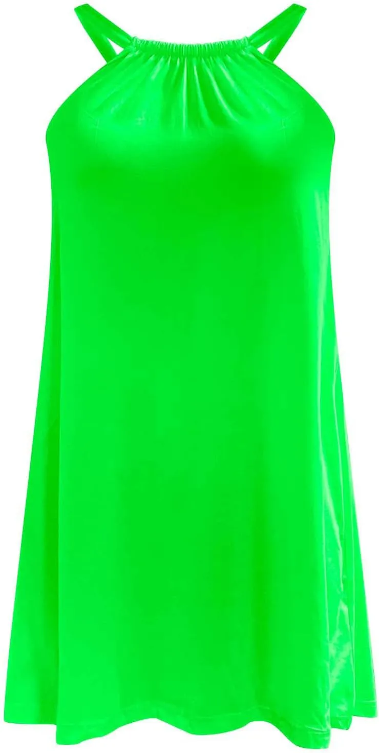 Sun Dresses Women Sleeveless Crewneck Mini Dress Ruffle Summer Beach Coverup Sundress Casual Hawaiian Outfits