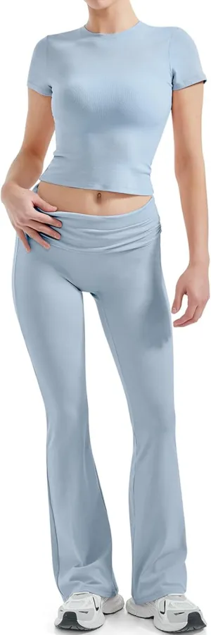 SUUKSESS Women 2 Piece Lounge Sets Going Out Y2K Foldover Pants Matching Pajamas