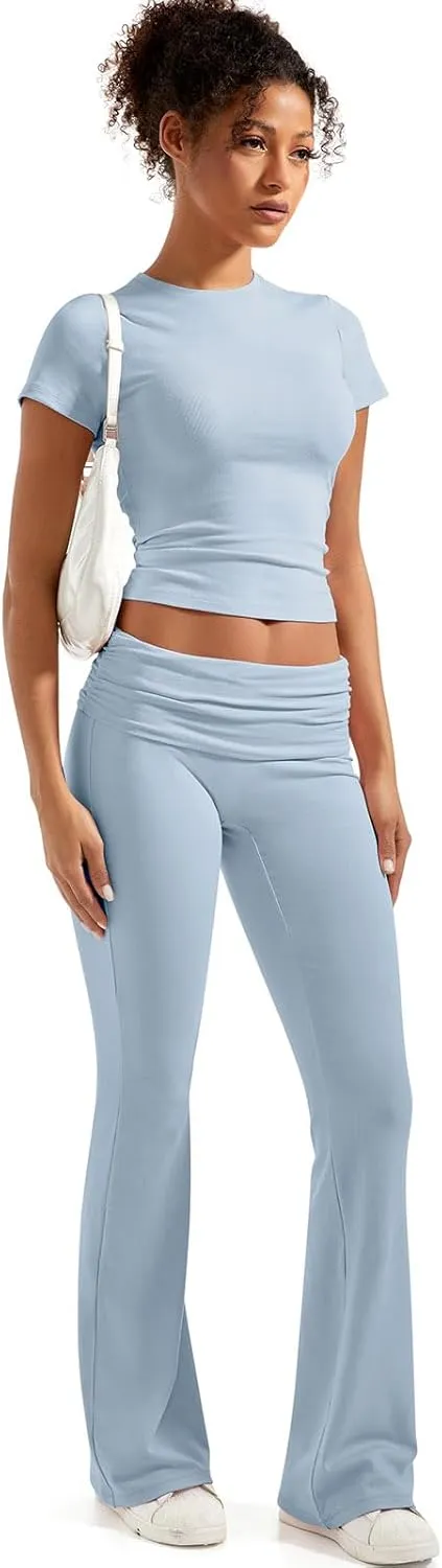 SUUKSESS Women 2 Piece Lounge Sets Going Out Y2K Foldover Pants Matching Pajamas