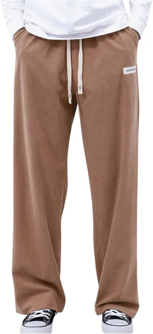 SUWBMHWE Corduroy Pants for Men Corduroy Baggy Wide Leg Joggers Pants Casual Cargo Pants Elastic Waist Sweatpants