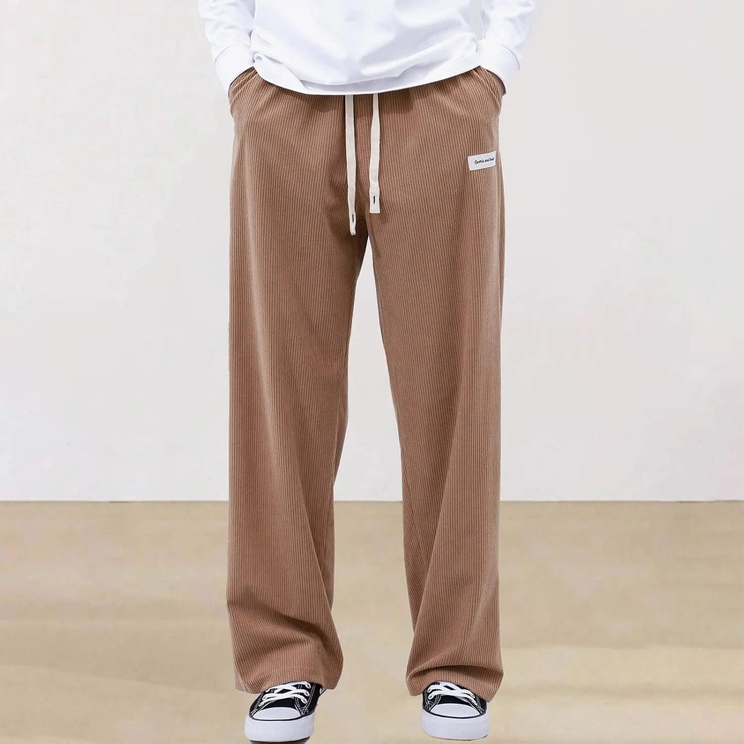 SUWBMHWE Corduroy Pants for Men Corduroy Baggy Wide Leg Joggers Pants Casual Cargo Pants Elastic Waist Sweatpants