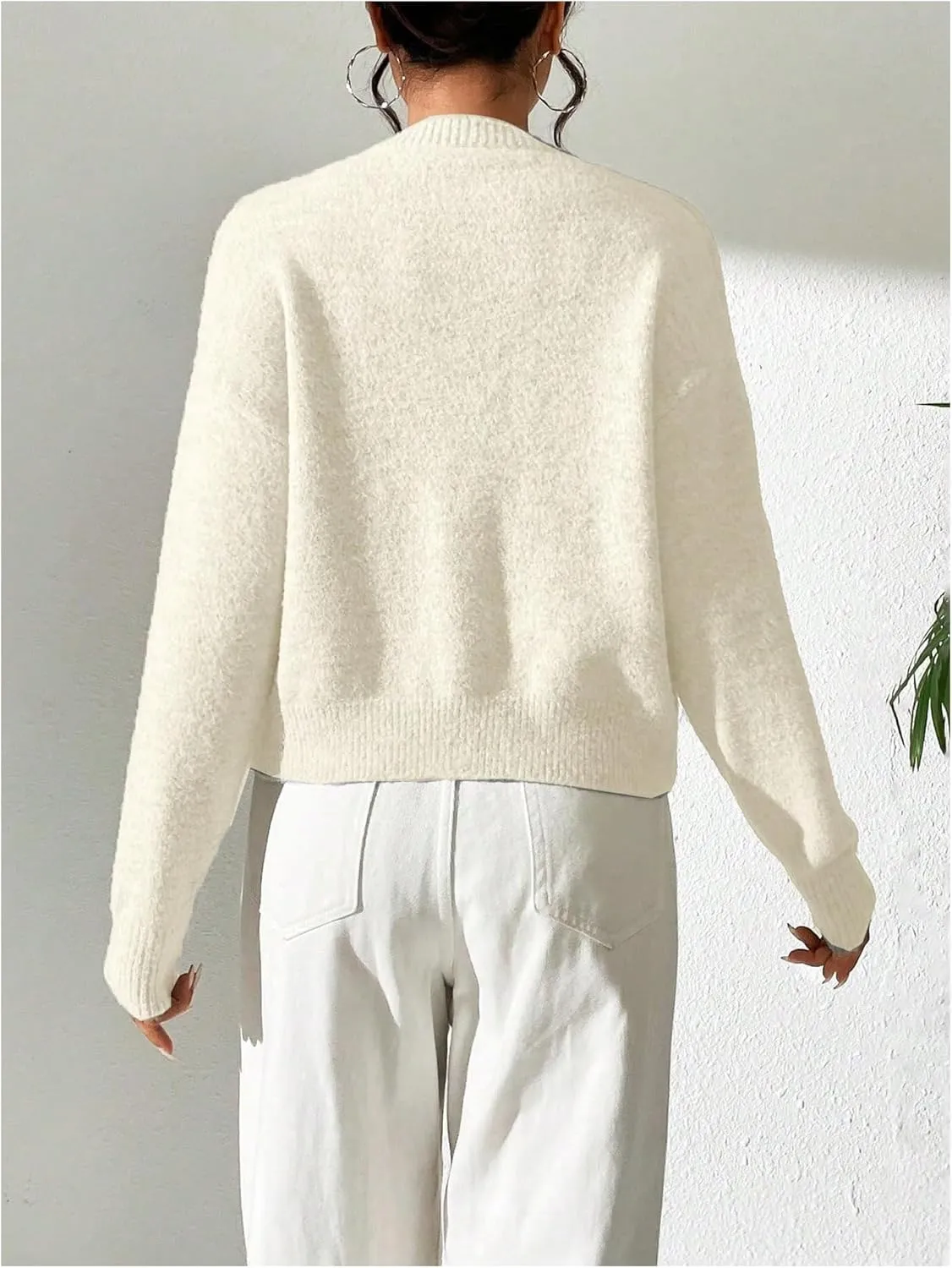 SweatyRocks Women's Button Up Crew Neck Cardigan Long Sleeve Knitted Sweater Outwear