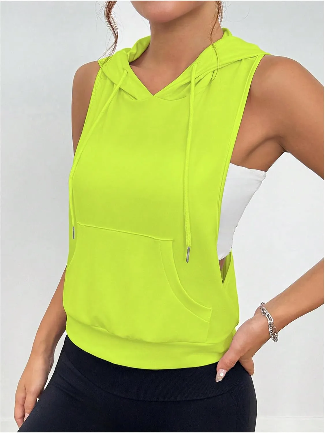 SweatyRocks Women's Low Cut Racerback Workout Tank Tops Cropped Hooded Tanks with Pocket