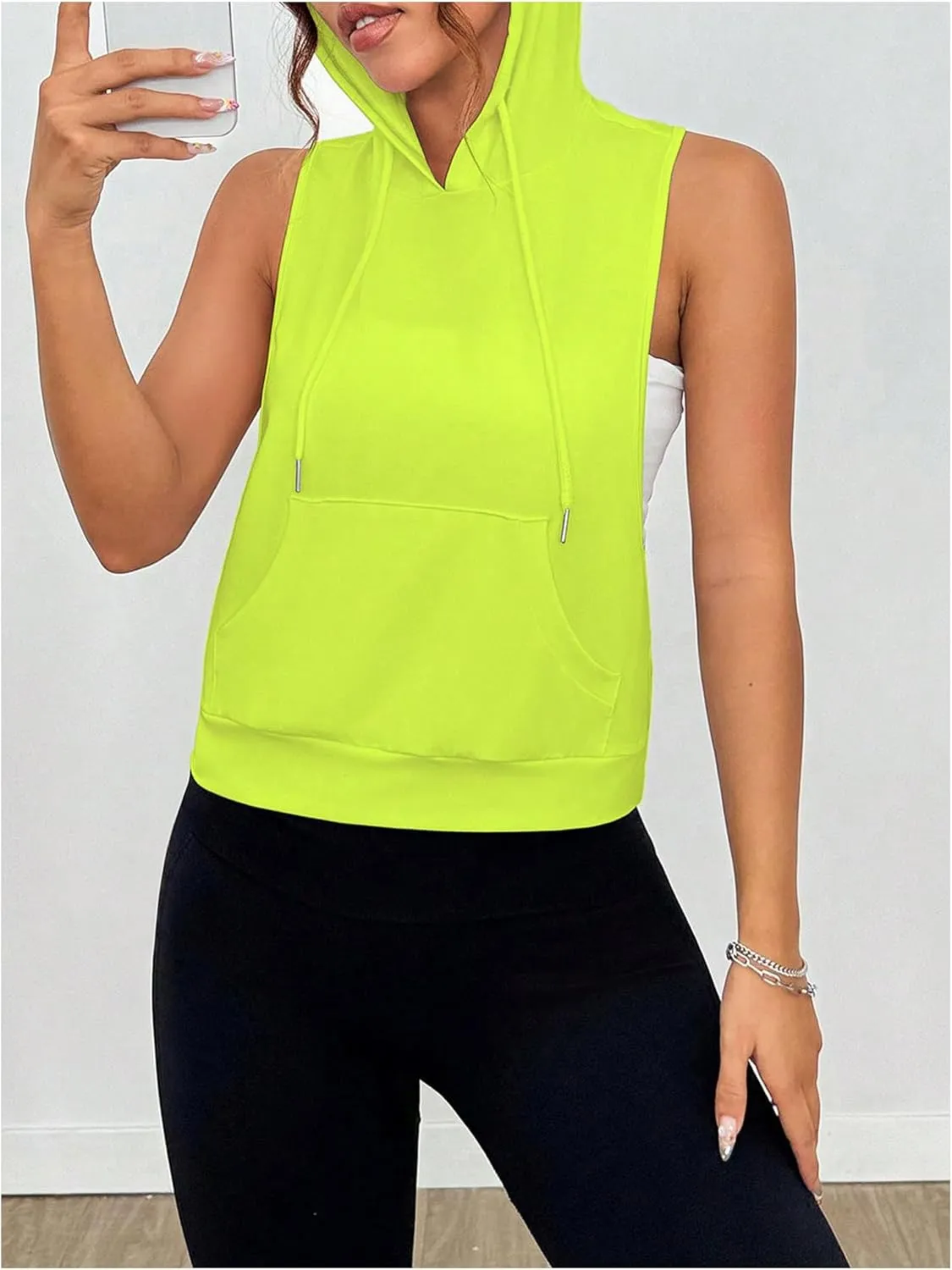 SweatyRocks Women's Low Cut Racerback Workout Tank Tops Cropped Hooded Tanks with Pocket