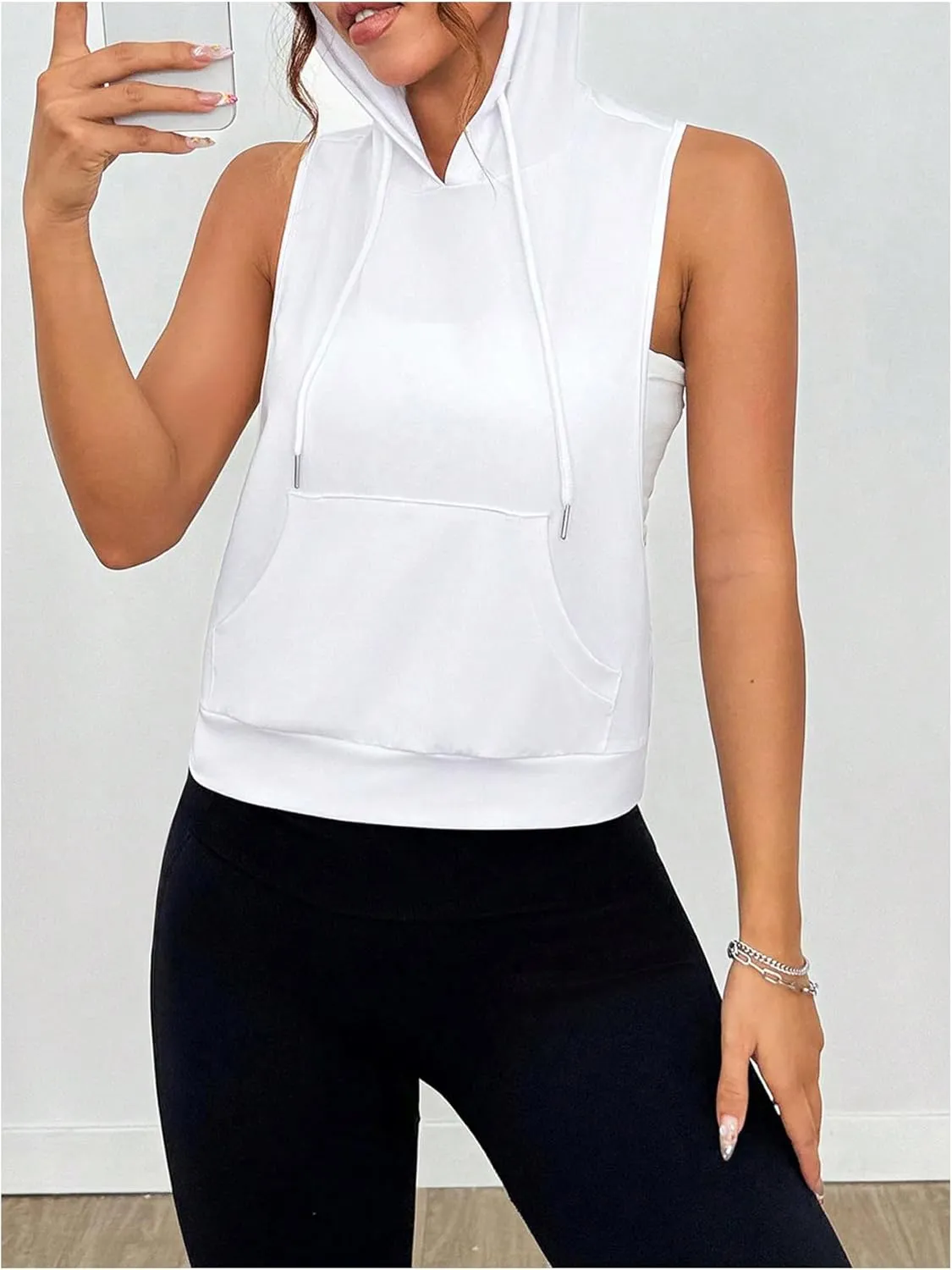SweatyRocks Women's Low Cut Racerback Workout Tank Tops Cropped Hooded Tanks with Pocket